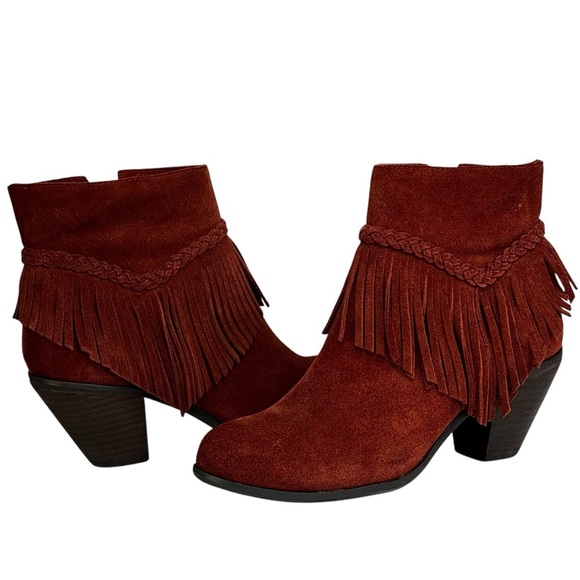 New Gianni Bini Women's Suede Fringe 3” Heeled Ankle Boots Rust Side Zip Size 7 - Picture 4 of 10